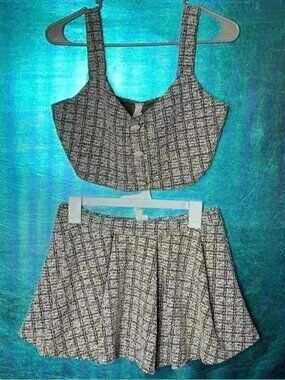 Pink Tweed 2-Piece Set | Tank Top & Ruffle Skirt | Size M | Gently Used